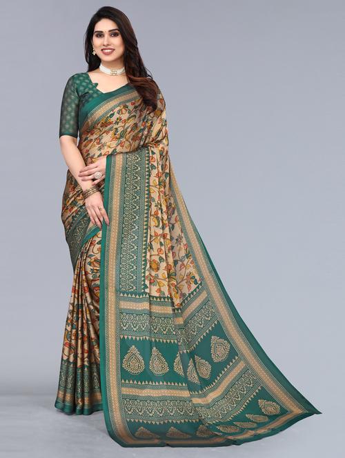 floral printed woven saree with blouse - 19617854 - Very Small Image - 1