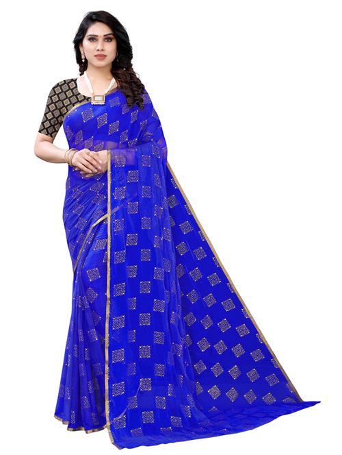 dark blue printed saree with blouse - 19617862 - Very Small Image - 1