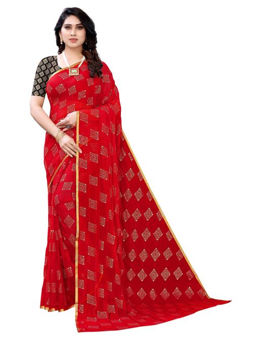 red printed saree with blouse - 19617863 - Very Small Image - 1