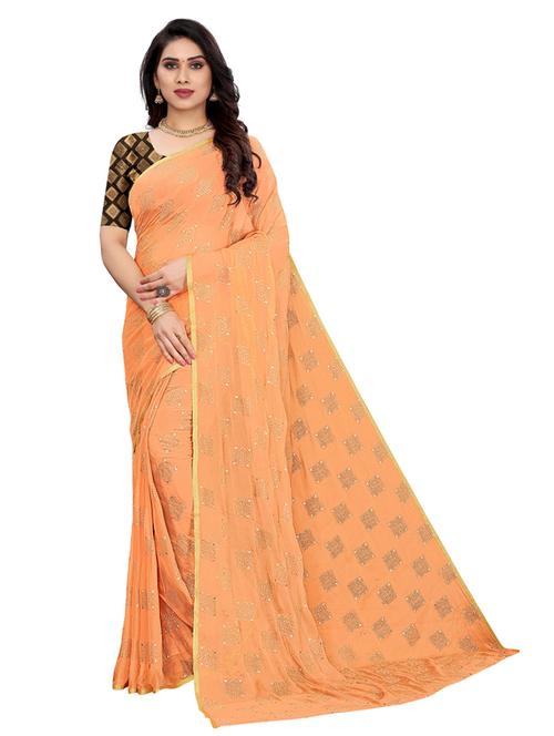 orange printed woven saree with blouse - 19617866 - Very Small Image - 1