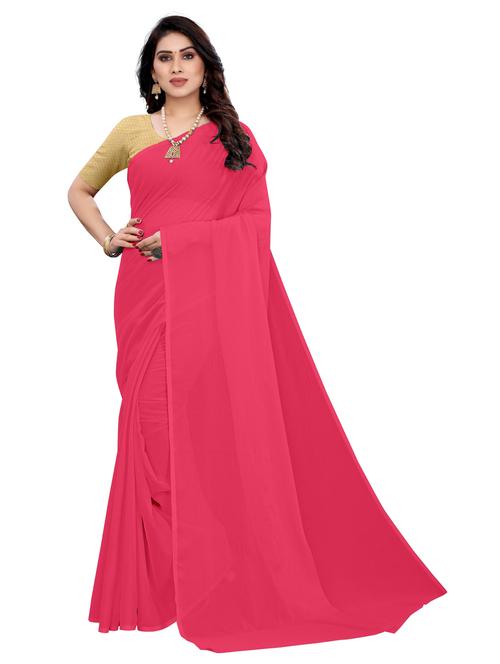 pink solid woven saree with blouse - 19617886 - Very Small Image - 1
