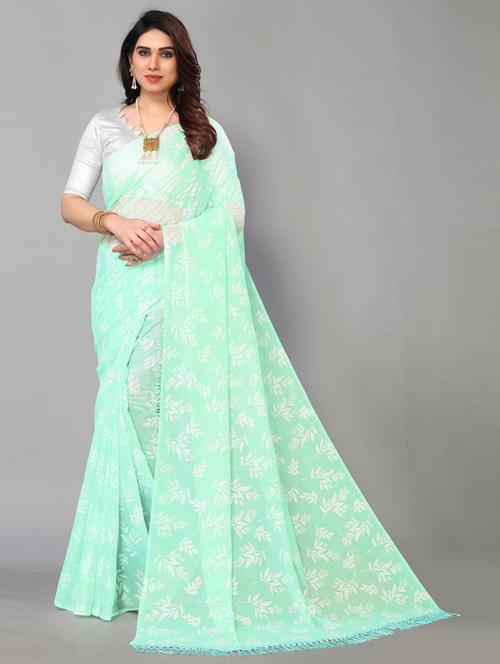 light green printed saree with blouse - 19617890 - Very Small Image - 1