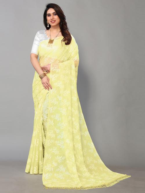 yellow printed saree with blouse - 19617892 - Very Small Image - 1