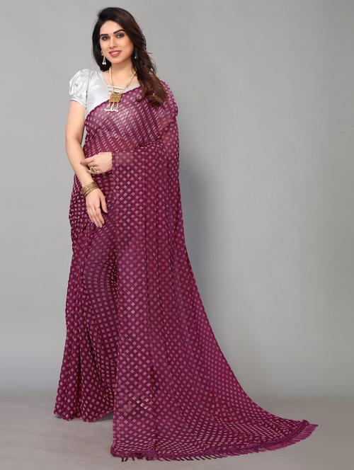 purple printed saree with blouse - 19617895 - Very Small Image - 1