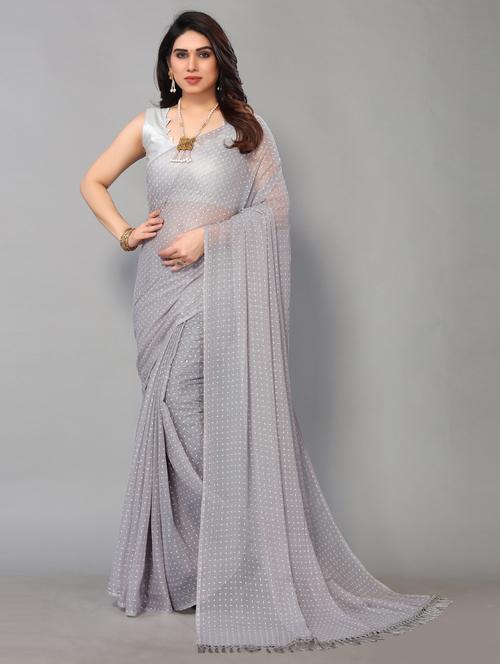grey printed woven saree with blouse - 19617907 - Very Small Image - 1