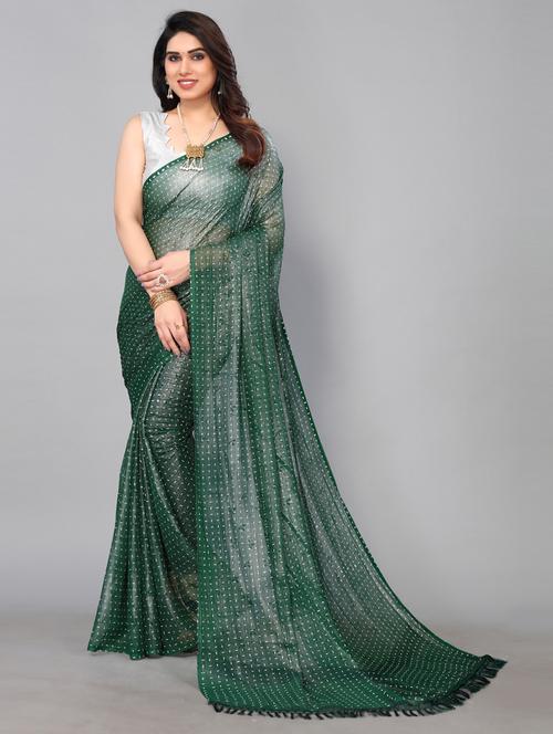 dark green printed woven saree with blouse - 19617910 - Very Small Image - 1