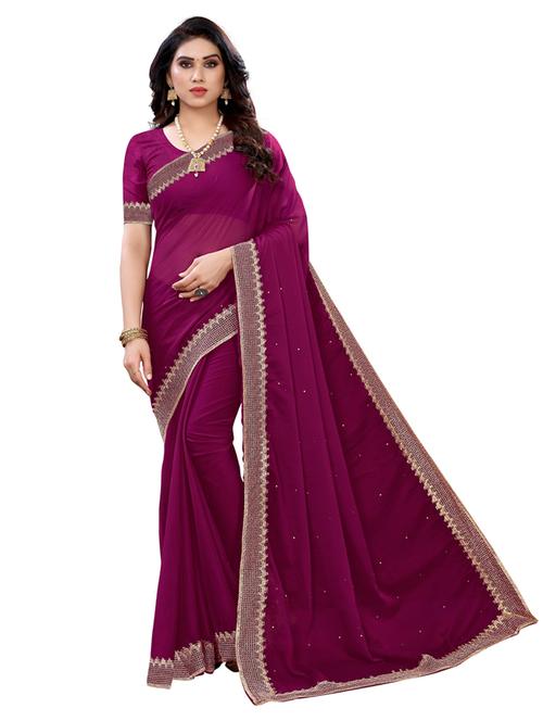 purple solid woven saree with blouse - 19617930 - Very Small Image - 1