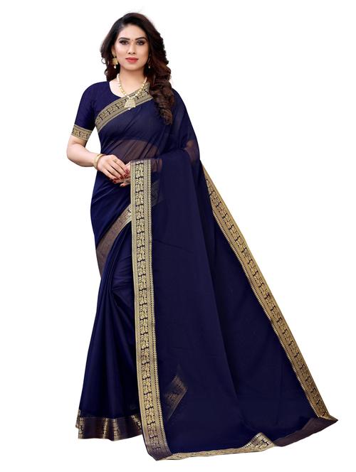 dark blue solid woven saree with blouse - 19617938 - Very Small Image - 1