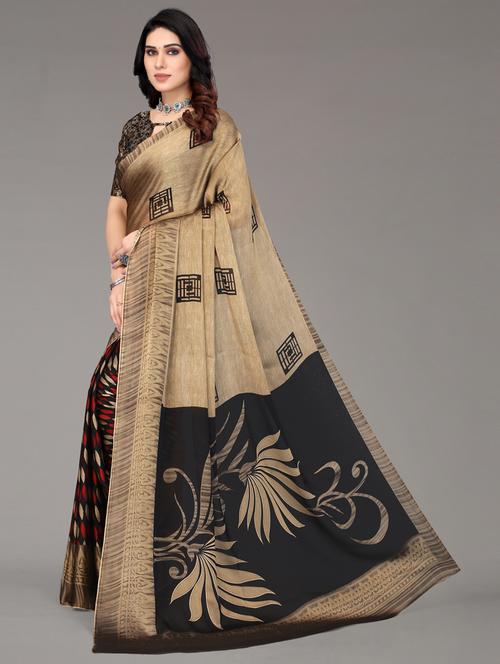 beige printed woven saree - 19617948 - Very Small Image - 1