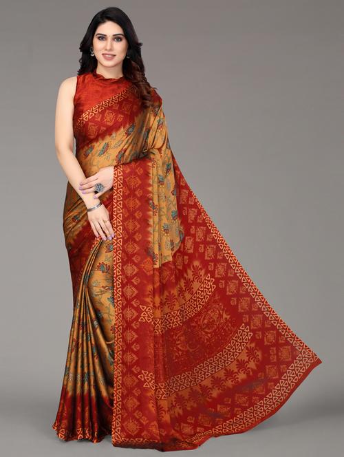 floral printed saree with blouse - 19617953 - Very Small Image - 1