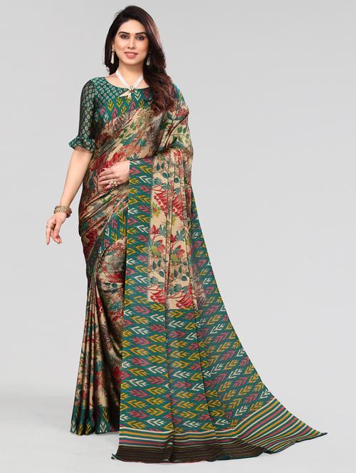 floral printed saree with blouse - 19617977 - Very Small Image - 1
