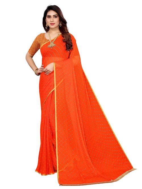 orange printed woven saree with blouse - 19617985 - Very Small Image - 1
