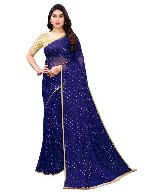 dark blue printed saree with blouse - 19617986 - Very Small Image - 1