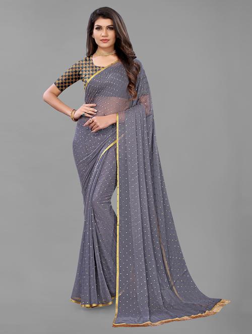 grey printed woven saree with blouse - 19617988 - Very Small Image - 1