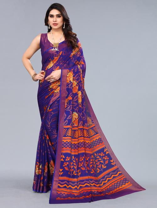 floral printed saree with blouse - 19618008 - Very Small Image - 1