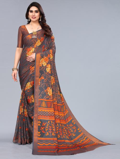 floral printed saree with blouse - 19618009 - Very Small Image - 1
