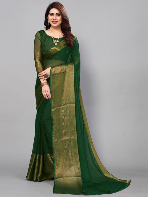 dark green solid woven saree with blouse - 19618025 - Very Small Image - 1