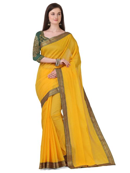yellow chanderi solid saree with blouse - 19618032 - Very Small Image - 1