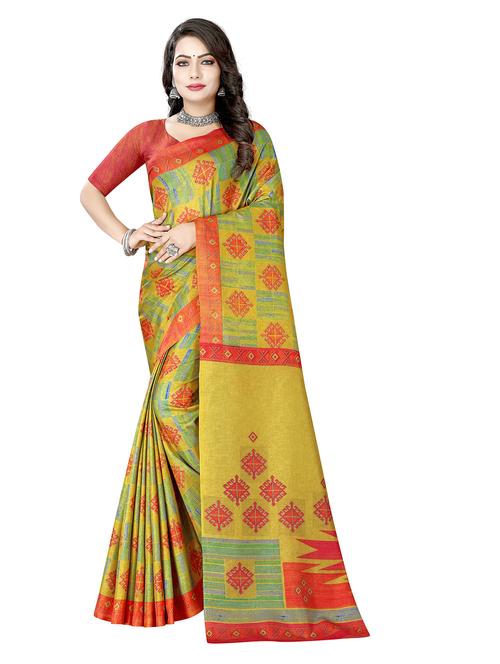 yellow printed saree with blouse - 19618549 - Very Small Image - 1