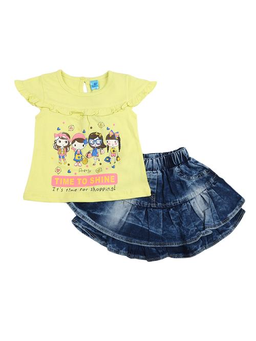girls round neck graphic printed top & skirt set - 19619332 - Very Small Image - 1