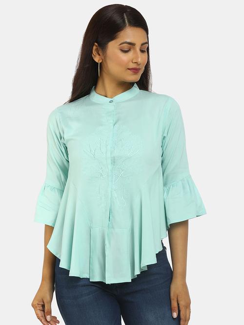 light blue solid bell sleeve top - 19620020 - Very Small Image - 1