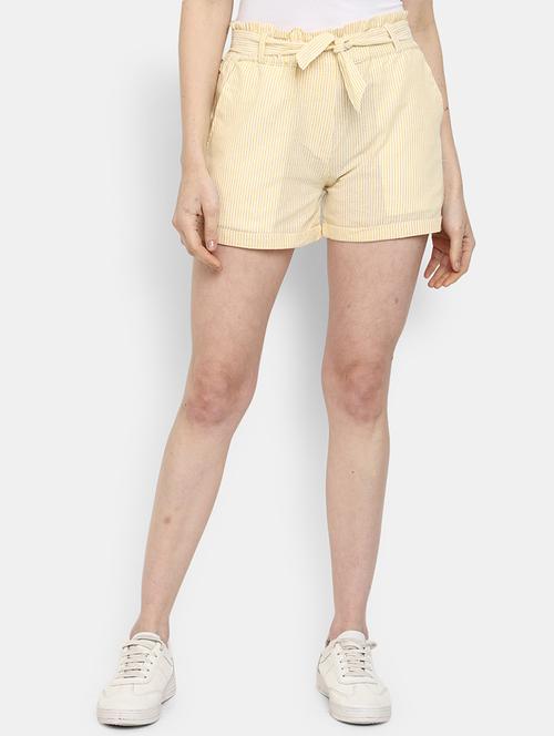 yellow cotton striped hot pants with waist belt - 19620062 - Very Small Image - 1