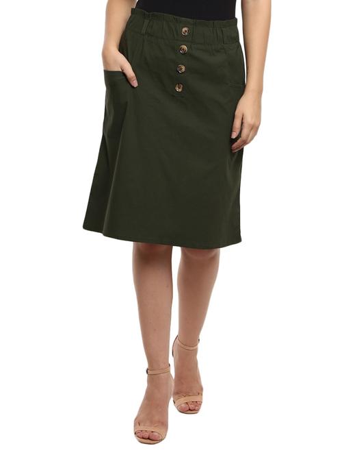 olive cotton a-line skirt - 19620076 - Very Small Image - 1