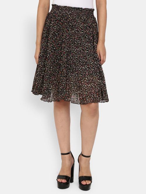 women mid-rise black printed pleated skirt - 19620087 - Very Small Image - 1