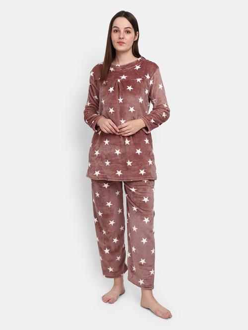 brown printed long sleeves pyjama set - 19620261 - Very Small Image - 1