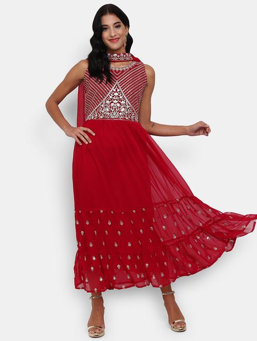 embroidered tiered ethnic dress - 19620514 - Very Small Image - 1
