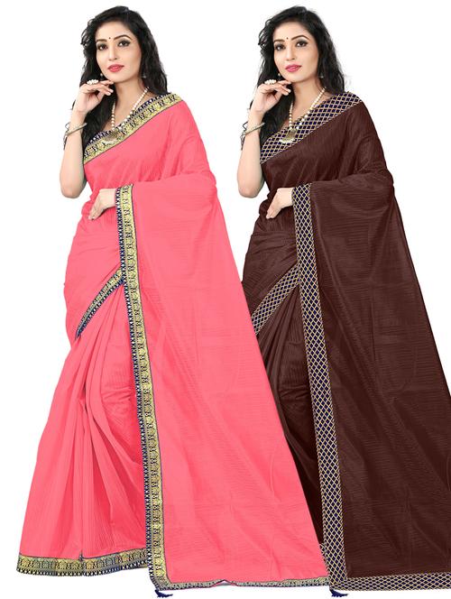pack of 2 bordered saree with blouse - 19620865 - Very Small Image - 1