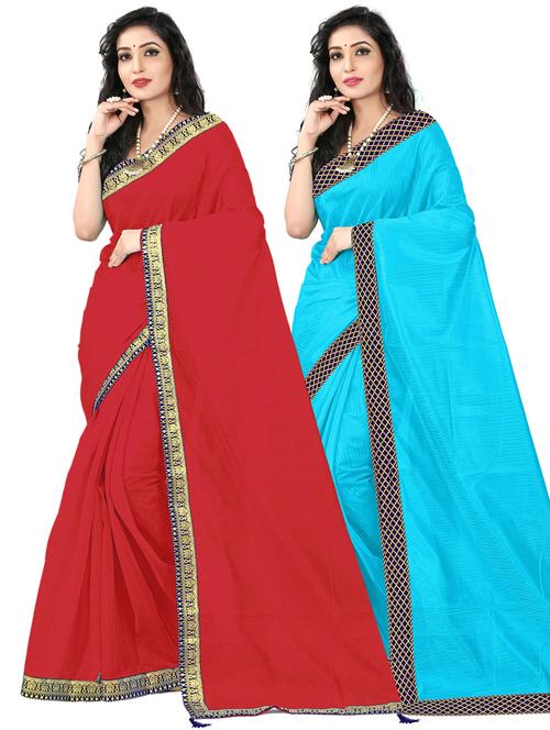 pack of 2 bordered saree with blouse - 19620868 - Very Small Image - 1