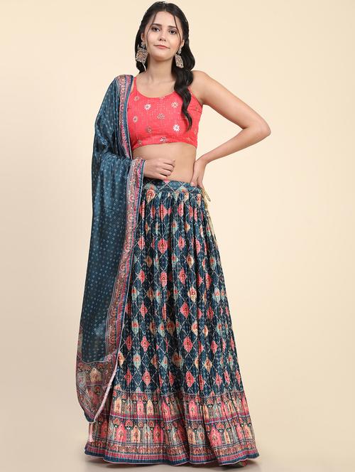printed flared semi stitched lehenga - 19622051 - Very Small Image - 1
