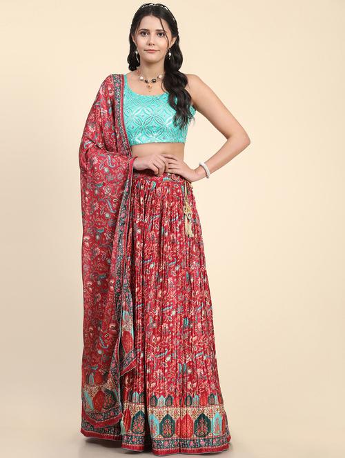 printed flared semi stitched lehenga - 19622054 - Very Small Image - 1