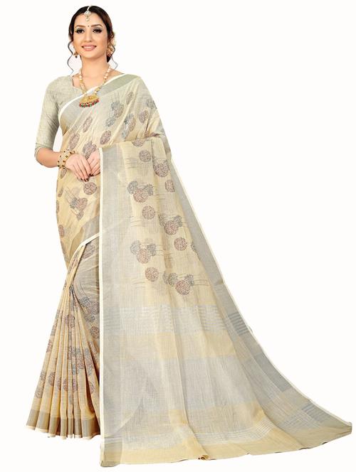 cream self design woven saree with blouse - 19622102 - Very Small Image - 1