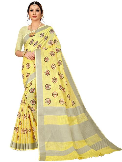 yellow self design woven saree with blouse - 19622103 - Very Small Image - 1
