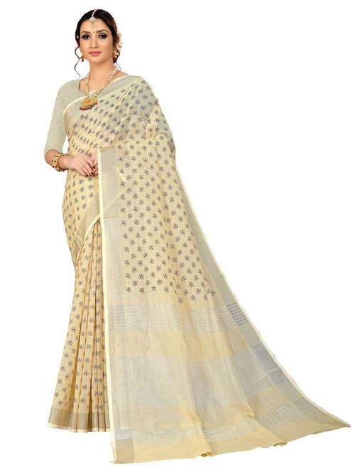 cream self design woven saree with blouse - 19622104 - Very Small Image - 1
