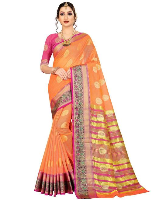 orange self design woven saree - 19622106 - Very Small Image - 1