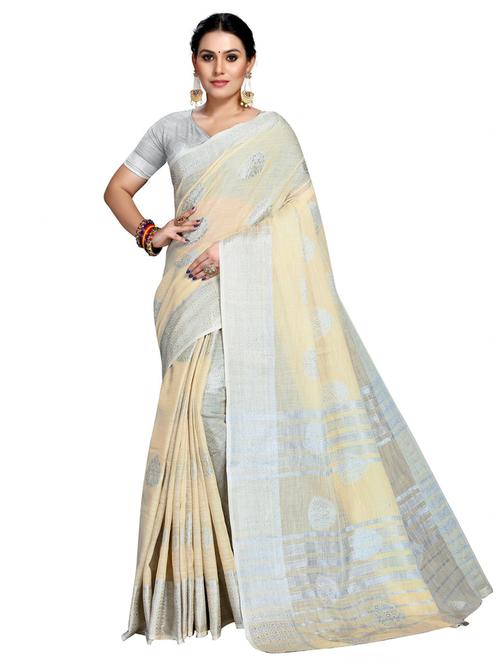 beige self design woven saree with blouse - 19622110 - Very Small Image - 1