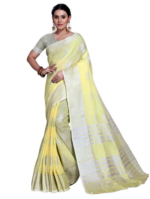 yellow self design woven saree with blouse - 19622113 - Very Small Image - 1