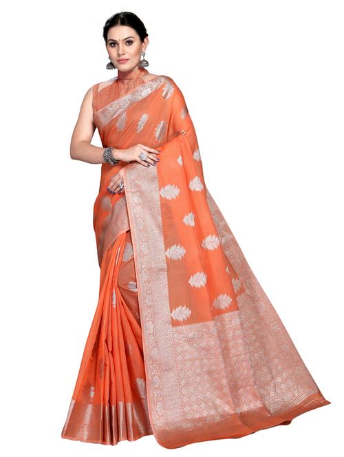 orange self design woven saree with blouse - 19622118 - Very Small Image - 1