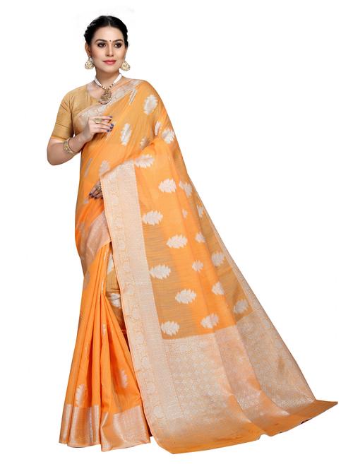 orange self design woven saree with blouse - 19622122 - Very Small Image - 1