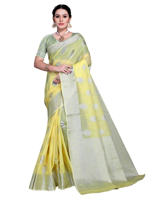 yellow self design woven saree with blouse - 19622124 - Very Small Image - 1