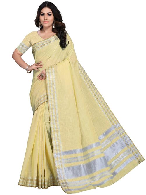 yellow self design woven saree with blouse - 19622129 - Very Small Image - 1