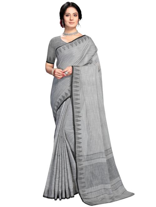 grey self design woven saree with blouse - 19622152 - Very Small Image - 1