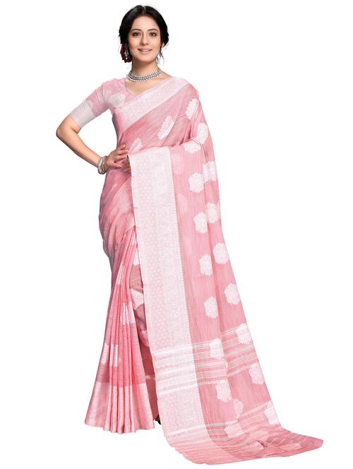 pink self design woven saree with blouse - 19622159 - Very Small Image - 1