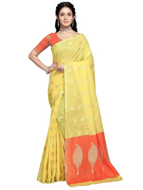 yellow self design woven saree with blouse - 19622160 - Very Small Image - 1