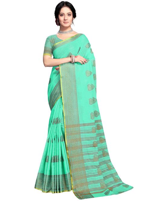 light blue woven block print saree with blouse - 19622166 - Very Small Image - 1