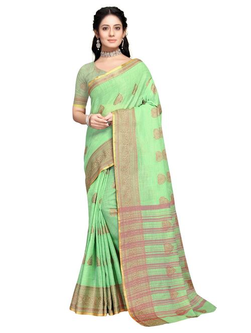 light green woven block print saree with blouse - 19622169 - Very Small Image - 1