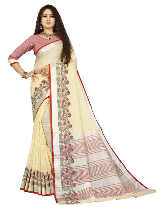 yellow woven printed saree with blouse - 19622181 - Very Small Image - 1